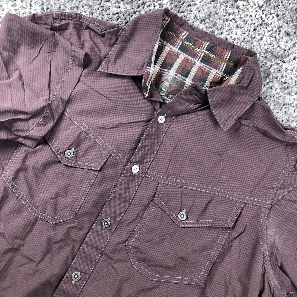 Kuhl Shirt Mens Small Red Check Short Sleeve‎ Button Up Outdoor Nylon Hiking